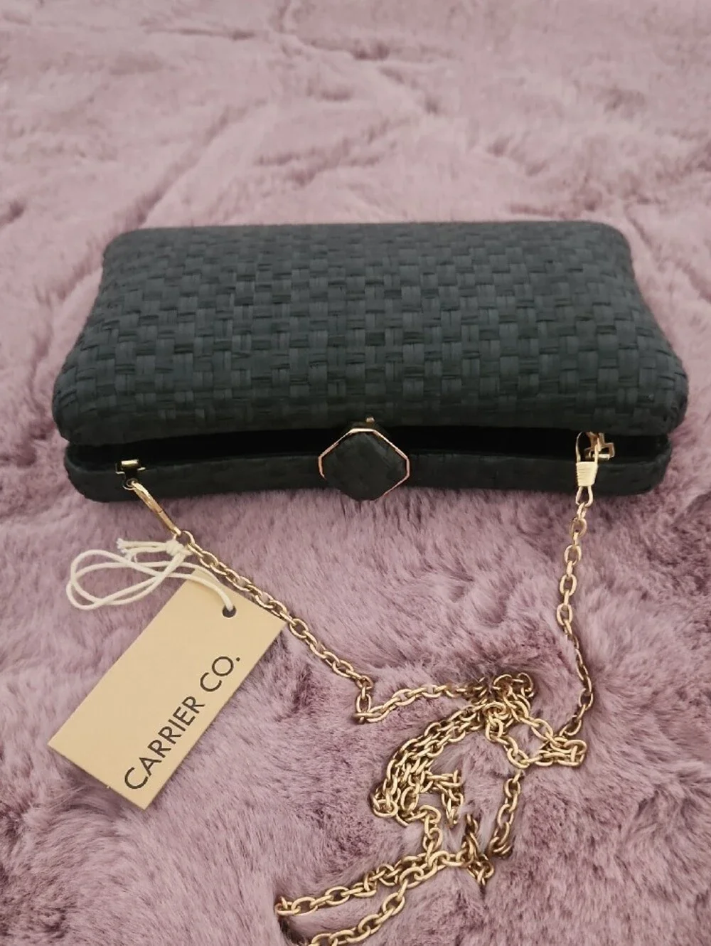 Woven Black Evening Clutch with Gold Accent